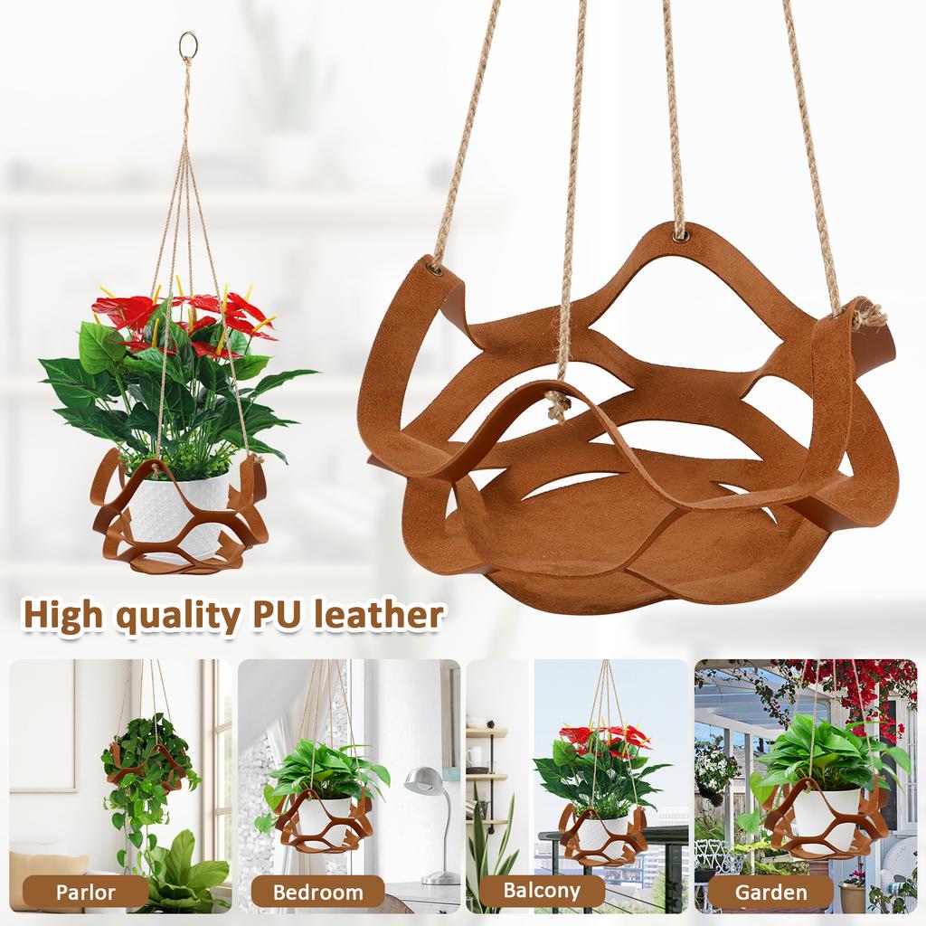 2Pcs Hanging Plant Basket PU Leather Indoor Outdoor Hanging Basket Flower Pot Holder 31CM and 22CM Decorative Flower Pot Stand