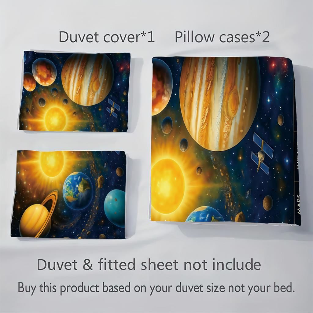 3D Universe Planet Three-Piece Planet Quilt Cover Abraded Cloth Pillowcase Bedding
