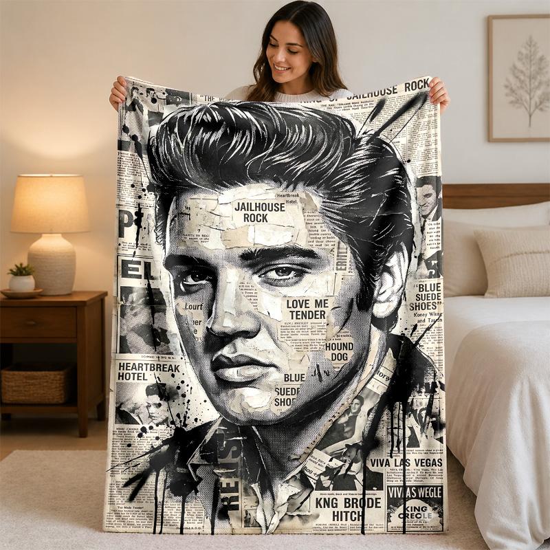 Elvis Presley Print Flannel Blanket Cozy Warm Plush Throw Blanket For Bed Sofa Couch Indoor Household Use