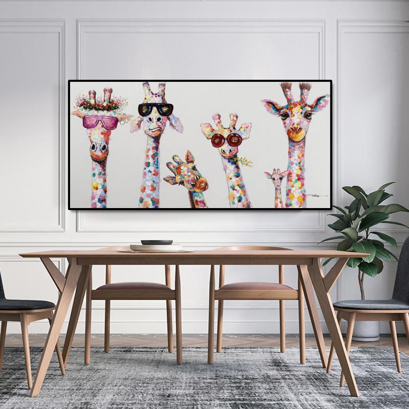 Animal Canvas Painting Cute Cartoon Giraffes Posters and Prints Oil Pictures for Modern Living Room Cudros Decoration No Frame