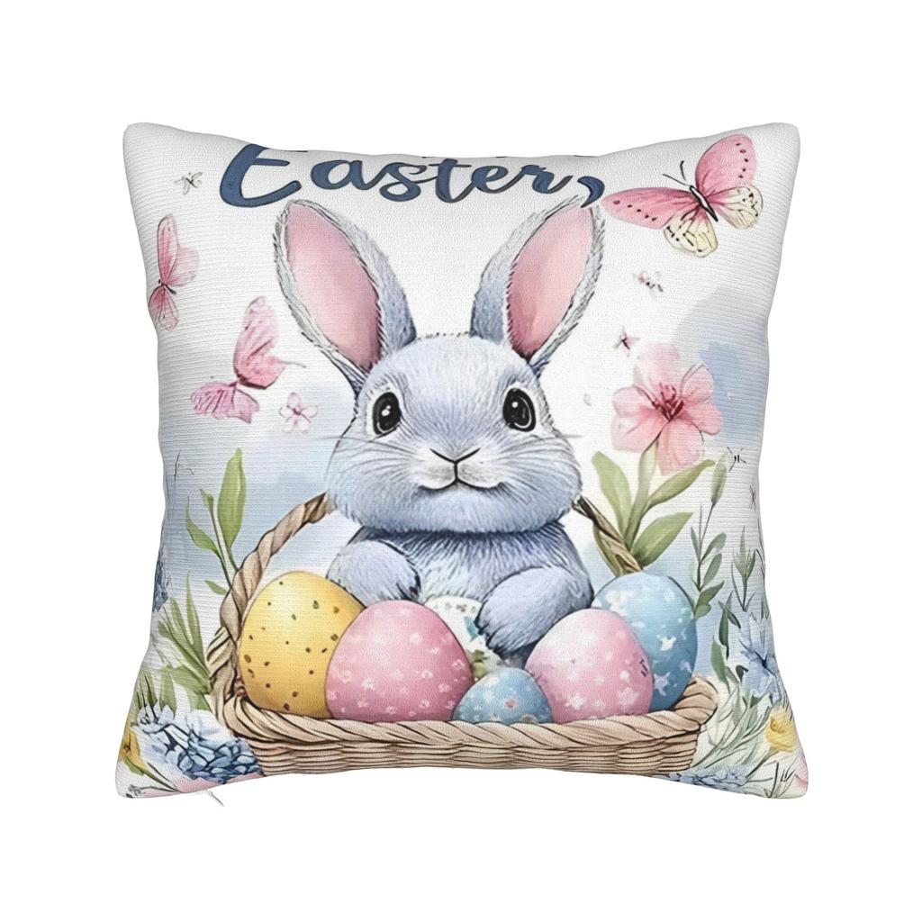 Eggs Easter Bunny Square Pillow Case Polyester Cushions for Sofa   Novelty Pillowcover Home Decor
