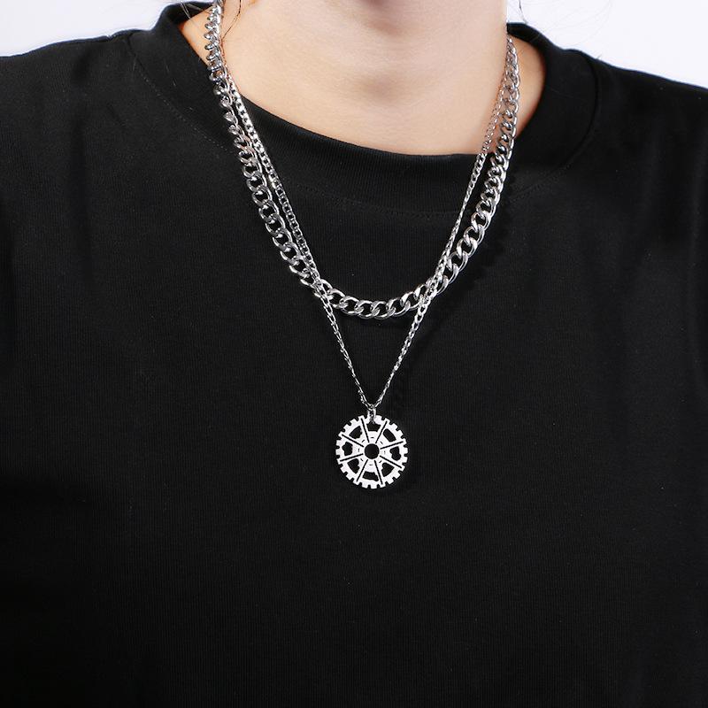 

Men s Trendy Double Layer Chain Pendant Hoodie Necklace - Hip Hop Cool Style Fashion Accessory.