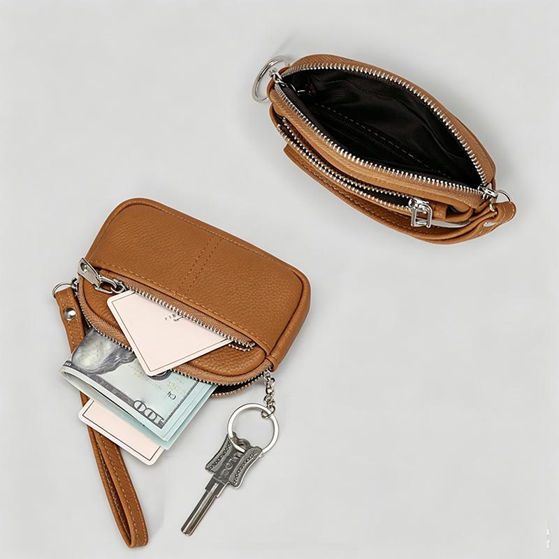 1Pcs Portable Pu Leather Women Mini Wallet Storage Bag Solid Color Students Coin Purse Large Capacity Zipper Wrist Key Bag