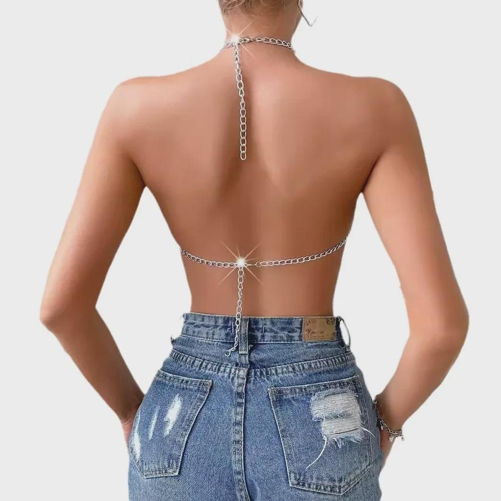 2025 Summer Gem Chain Halter Tube Top