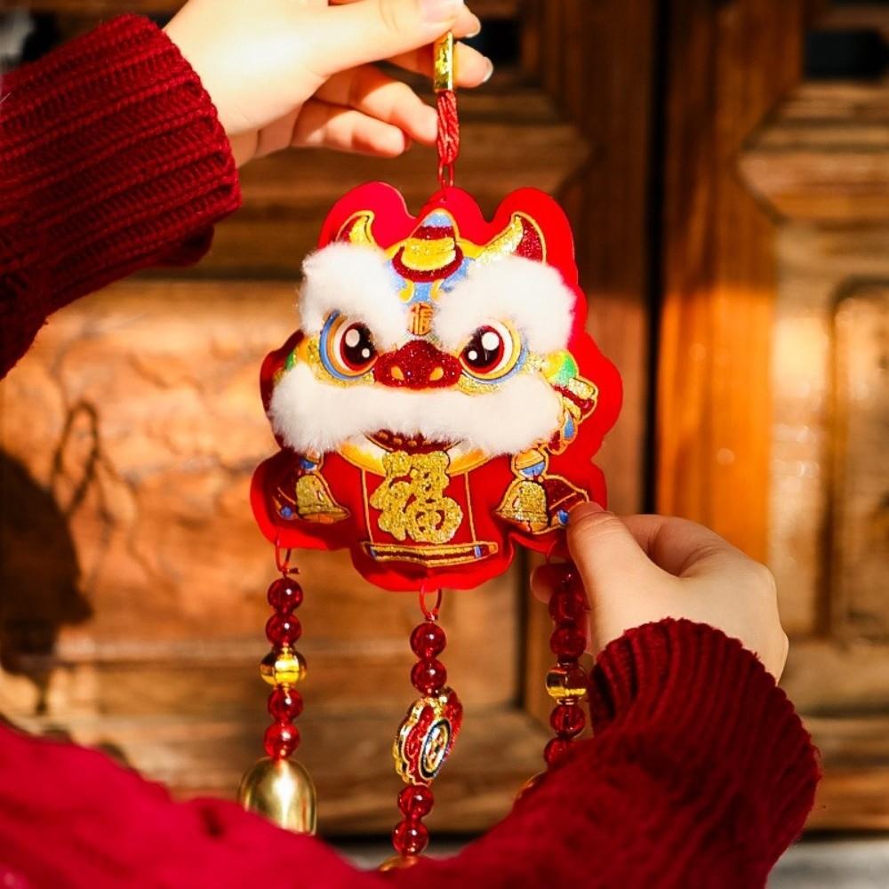 Traditional Spring Festival Ornaments Red Atmosphere Lucky Pendant Beads Lion Dance Pendant  Wall