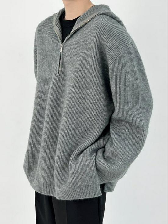 Men's Winter Half-Zip Hooded Knitwear: Trendy Loose Fit Sweater for Couples