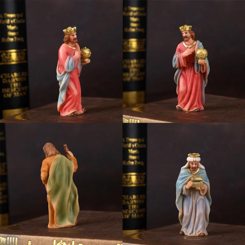 Christmas Nativity Figurines Holy Family Figure with Donkey Nativity Figure,Table Ornament Religious Christmas Decors