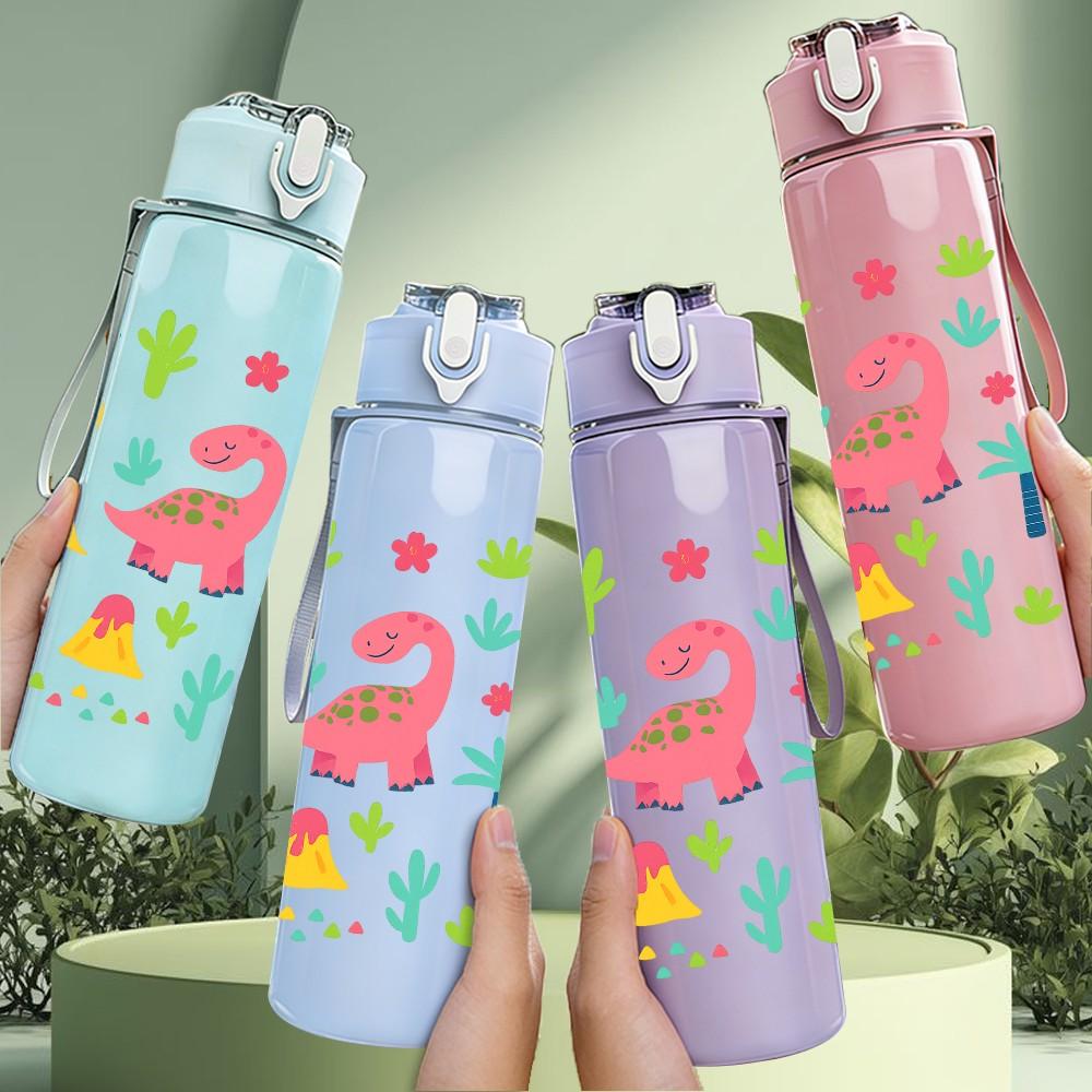 1PC Dinosaur Cactus Seamless Pattern 750ml Color Plastic Sports Water Bottle Leakproof Flip Straw Lid Suitable for Sports Office Home Use