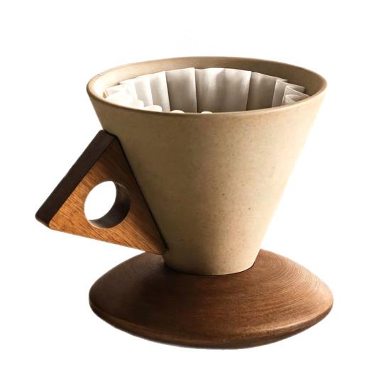 Yousheng Kreatives Kegel Kaffeetassenset mit Ergonomischem Griff Untersetzer aus Massivholz Hochtemperatur 250ml Keramik Kegelbecher für Espresso Latte Stilvoll