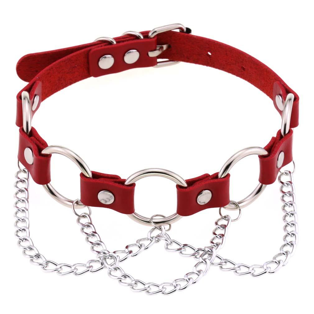 Red Leather Spiked Choker Punk Collar Women Men Bat Heart Chocker Chunky Necklace Goth Jewelry Metal Gothic Emo Accessories