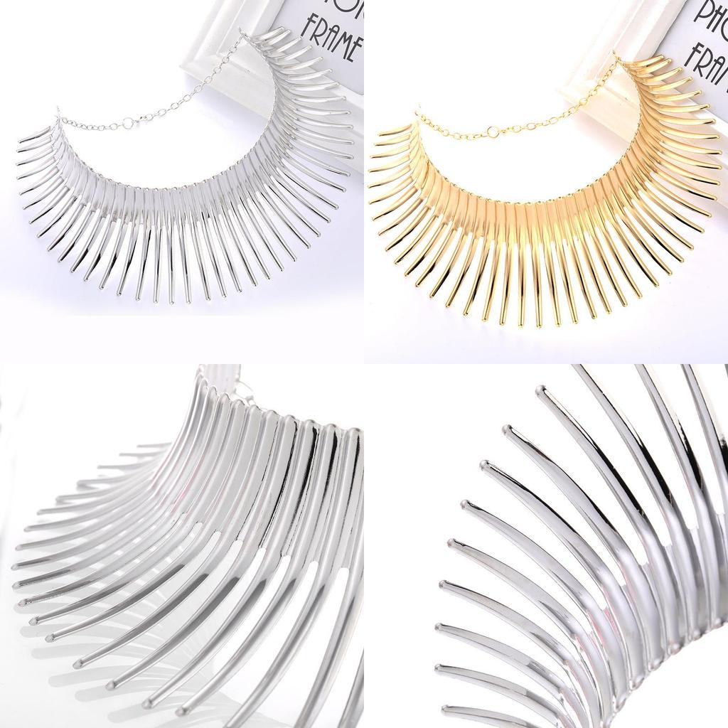 Solid Color Fashion Curved Design Women Metal Necklace Collar For Trendy Outfit