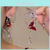 Animal Zodiac Alloy Long Dangle Earrings With Glittering Butterfly Design For Women