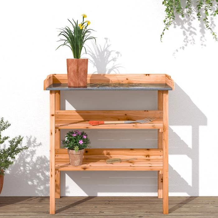 VidaXL Table à Plantes avec Étagère, Support de Pots de Fleurs, Présentoir à Plantes, Support à Plantes Jardin, Marron Bois 156353