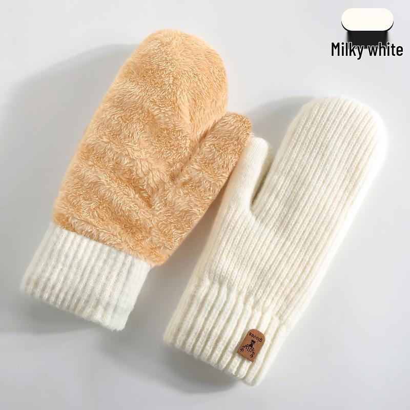 Winter Double-Layer Fleece-Lined Knitted Gloves - Thick, Warm Cycling Mittens