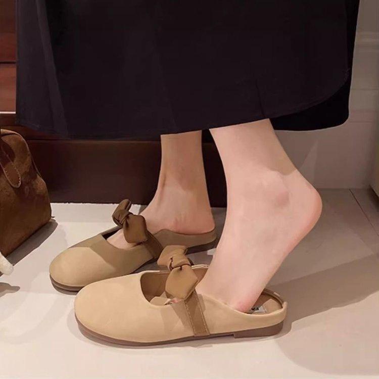 Baotou Slippers Soft-soled Lazy Shoes Spring and Summer New French Bow Half-tray Single Shoes