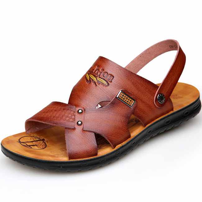 Cowhide Leather Beach Shoes Men's Trend Casual Men's Non-slip Sandals Men's Sandals Slippers