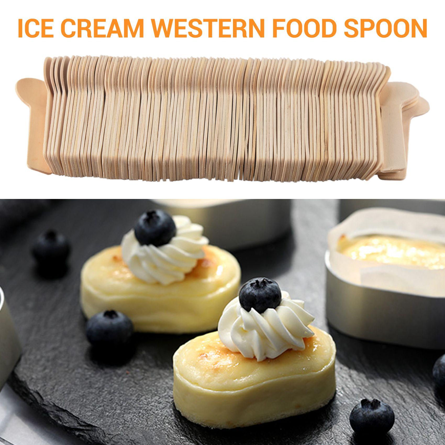 ABWR-100Pcs Disposable Wooden Spoon Mini Ice Cream Spoon Wood Western Dessert Scoop Wedding Party Tableware Kitchen Accessories