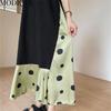 MODIQUE Summer Plus Size Women Loose Casual A-Line Patchwork Dot Print Silk Hemline Long Dresses Female Versatile Oversize Short Sleeve V-Neck Dresses