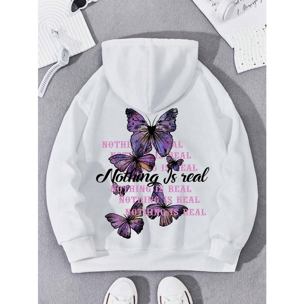 Butterfly Phrase Printing Hoody Women Oversized Hoodies Warm Comfortable Hoodie Casual Pocket Drawstring Tops Female