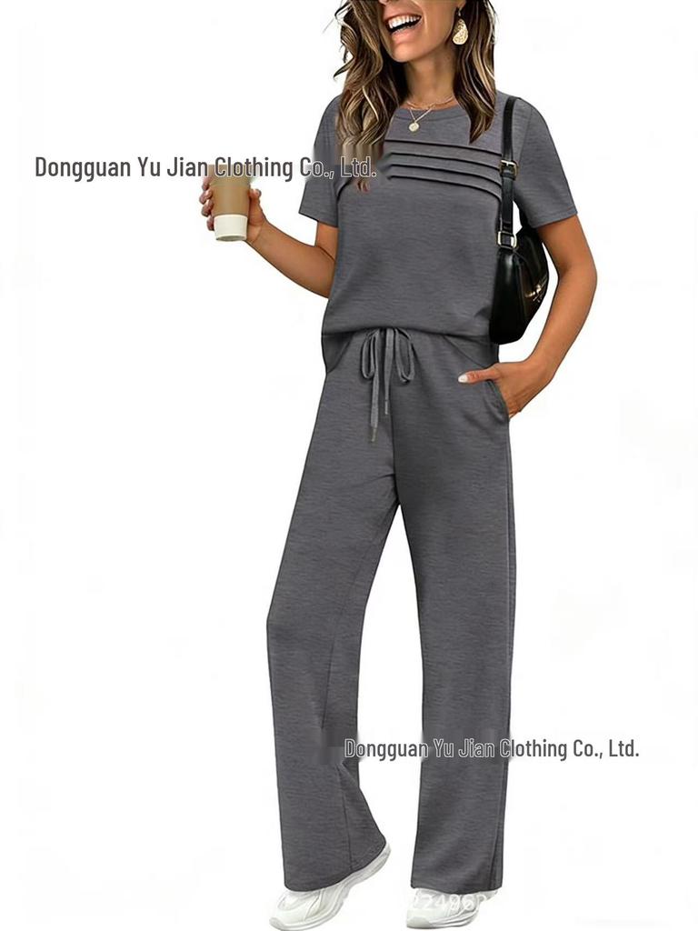 2026 Spring/Summer Women's Set: Short Sleeve Top & Elastic Waist Wide Leg Pants