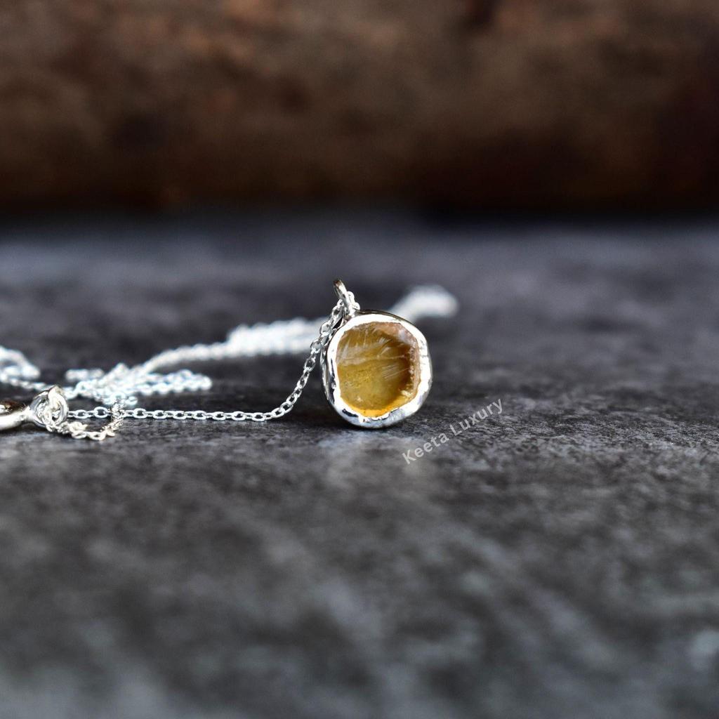 Genuine Raw Citrine necklace Raw gemstone necklace Healing crystal necklace Sterling silver necklace Handmade necklace for beginning