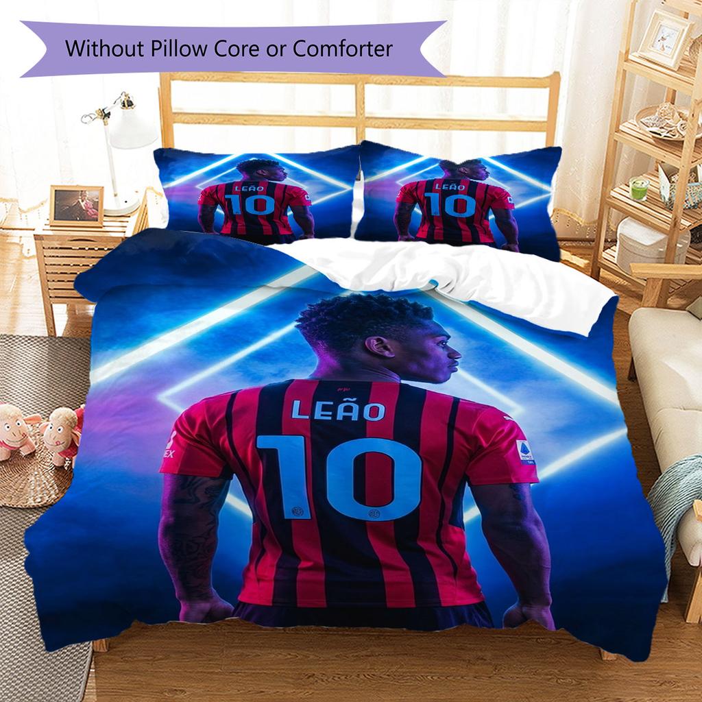 Set Copripiumino Trapuntato con Immagine del Calciatore Rafael Leão Federa Decorazione per la Casa Regalo di Compleanno (1 * copripiumino + 2 * federa, senza nucleo)