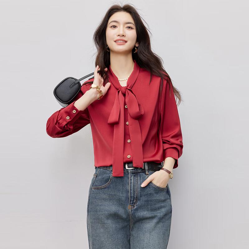 Women's Chiffon Bow-Knot Tie-Neck Long Sleeve Blouse