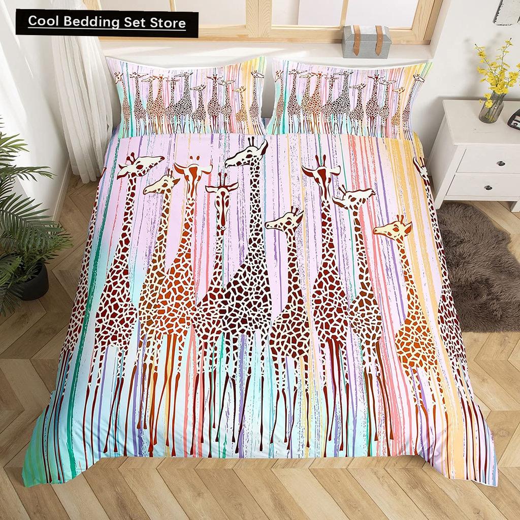 Federa per piumino a forma di giraffa cartone animato King Queen Animali Tropicali Set Biancheria da letto per Bambini Ragazzi Ragazze Adorabile Fauna Selvatica Poliestere Copripiumino