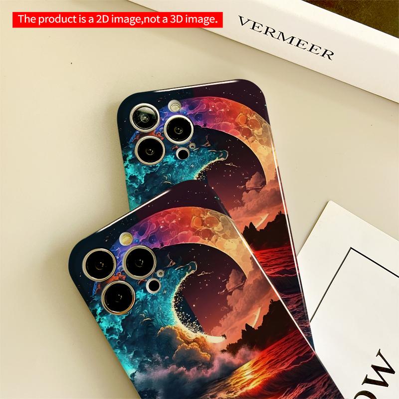 2DFlat Cosmic Wave Moon Sunset Ocean All inclusive film hard iPhone case, compatible with iPhone 18 Pro Max 17 16 15 14 13 12 11