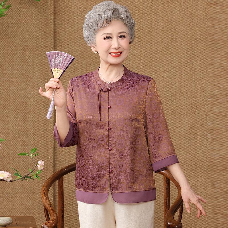 

Women s Tang Suit Top: Seven-Sleeve Chinese Style for Middle-Aged & Elderly 3XL [125-135 lbs]