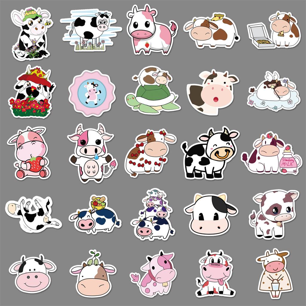 100 Cow Doodle Stickers Personalized Cartoon Cute Animal Creative Decorative Water Cup Mobile Phone Case Stickers