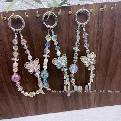 Lanyard de Muñeca y Llavero con Colgante de Mariposa de Cristal de Lujo para Mujer
