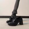 Retro Lace-up Block Heel Loafers Women's New Autumn and Winter Round Toe Slip-on High-heeled Small Leather Shoes