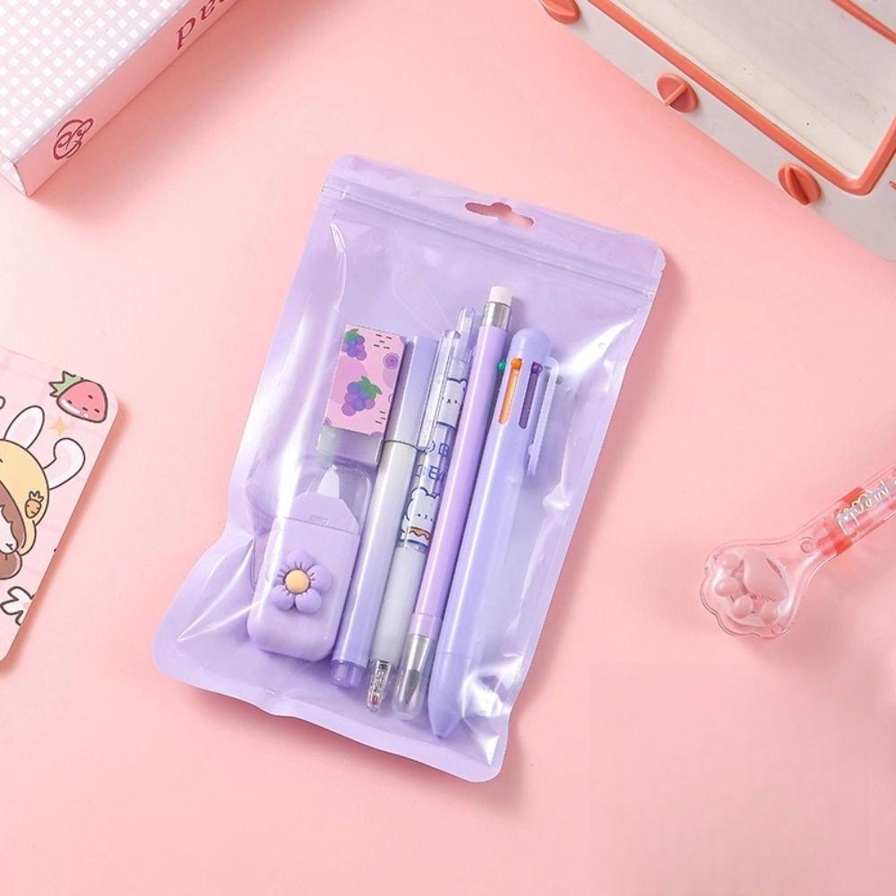 Cartoon Stationery Set 6-in-1 Correction Tape Cute Pencil Eraser Student Supplies