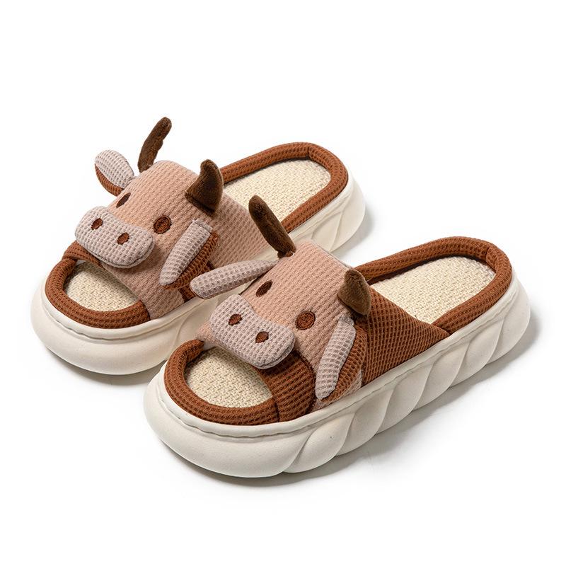 Cute Couple's Linen Slippers: Women's Summer Non-Slip, Thick-Soled, Sweat-Absorbent, Silent Cotton; Four Seasons Men's Style Included.