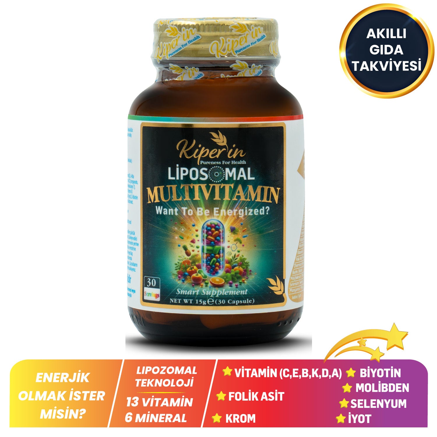 

Kiperin Liposomal Multivitamin 13 Vitamins & 6 Minerals Skin - Hair - Nails & Energy | Smart Food Supplement