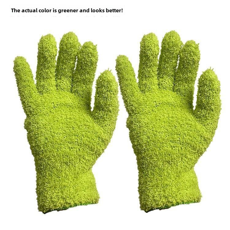 

Перчатки для уборки из микрофибры с противоскользящим покрытием Перчатки для уборки пыли из кораллового флиса Впитывающие рабочие перчатки для кухни и уборки дома One Size зелёный