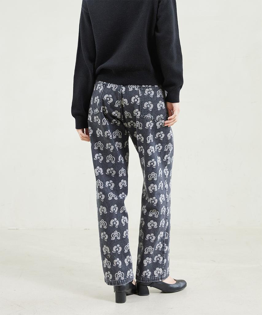 YUJEEOT Phalaenopsis Logo Straight Black Denim (Unisex)