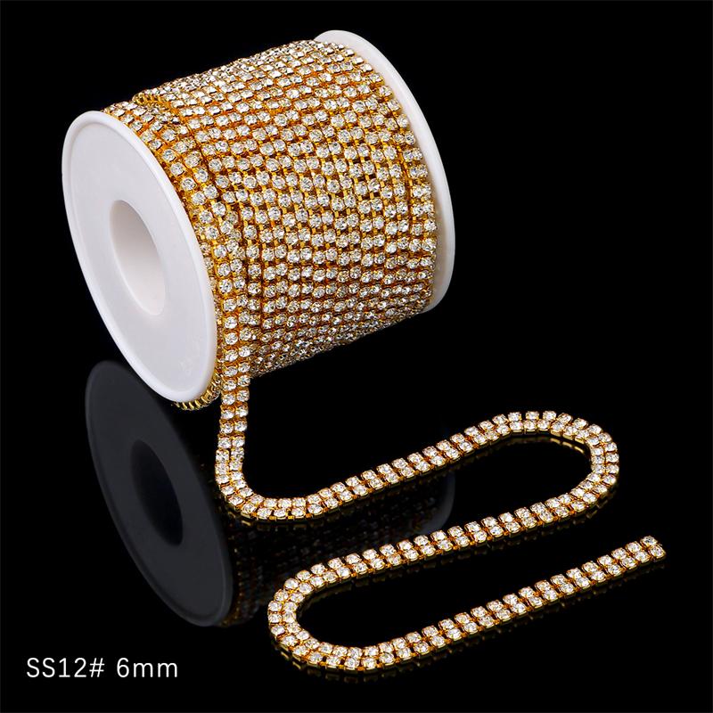 1 Yard 2 Reihen 1 Reihe Kristall Strass Kette Aufnähen Aufkleben Perlen Besatz Kupfer Kette Für Kleidung DIY Schmuckherstellung Zubehör