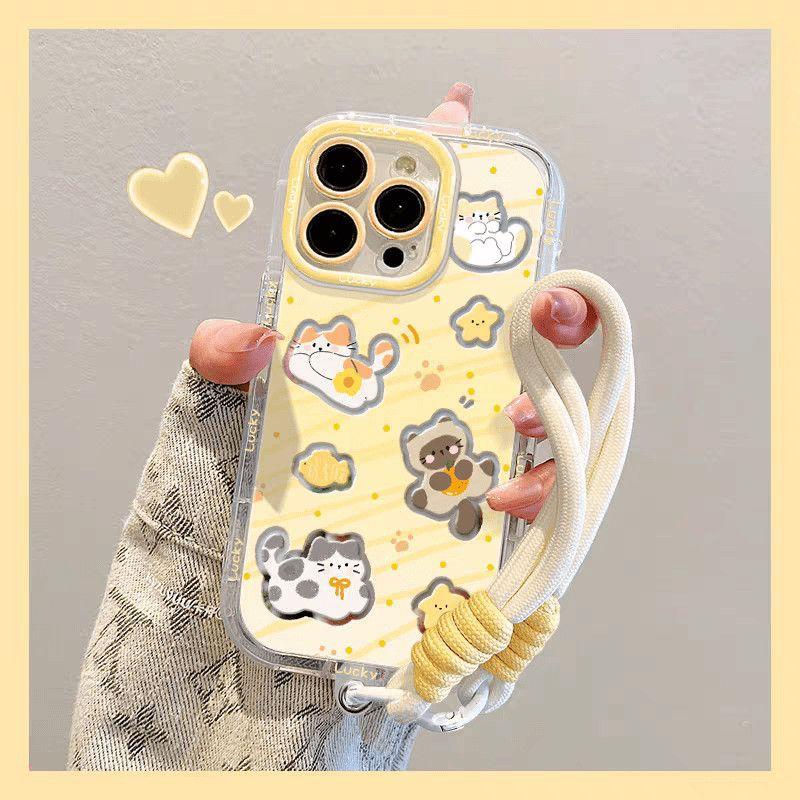 

Yellow Star Cat for IPhone17promax Cream Mirror Phone Case Oil 16 Brand New 15 Cartoon 14 For Apple 6