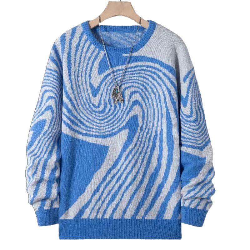 

Новый осенний пуловер для мужчин, свитер с круглым вырезом в стиле пэчворк, с длинным рукавом, теплые тонкие свитера, мужские повседневные модные свитера, мужская одежда 2XL синий