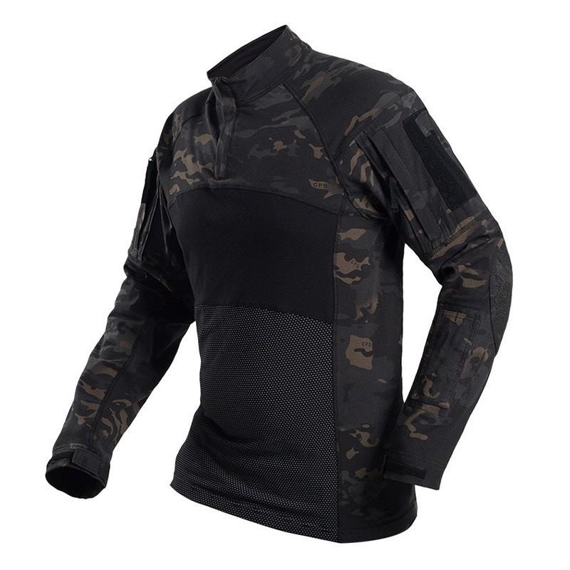 Mens Long Sleeve Tactical Hiking Shirt Camo Breathable Quick Dry Outdoor Training Top