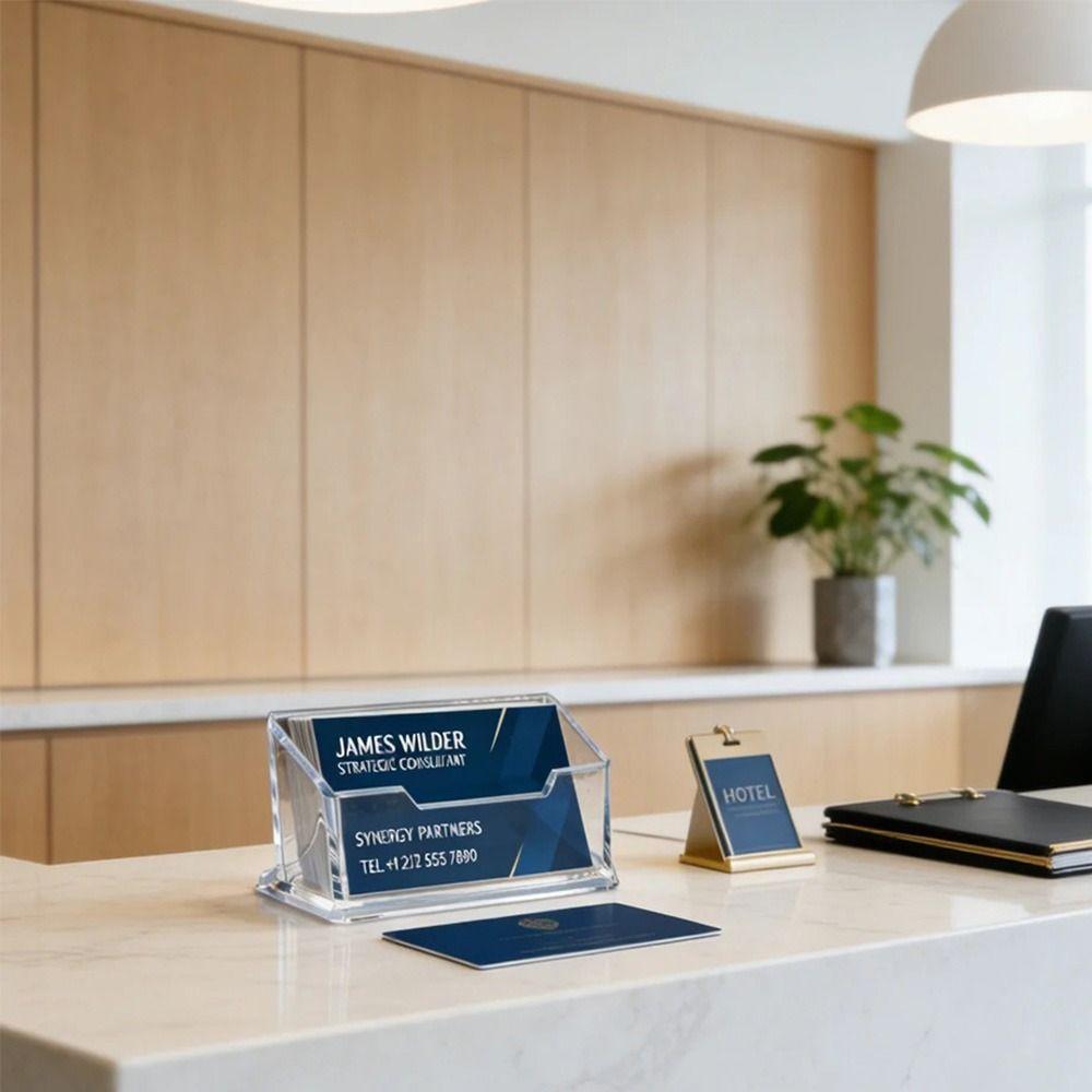 Single Layer Business Card Display Stand Clear Acrylic Visiting Card Organizer  Hotel Desktop