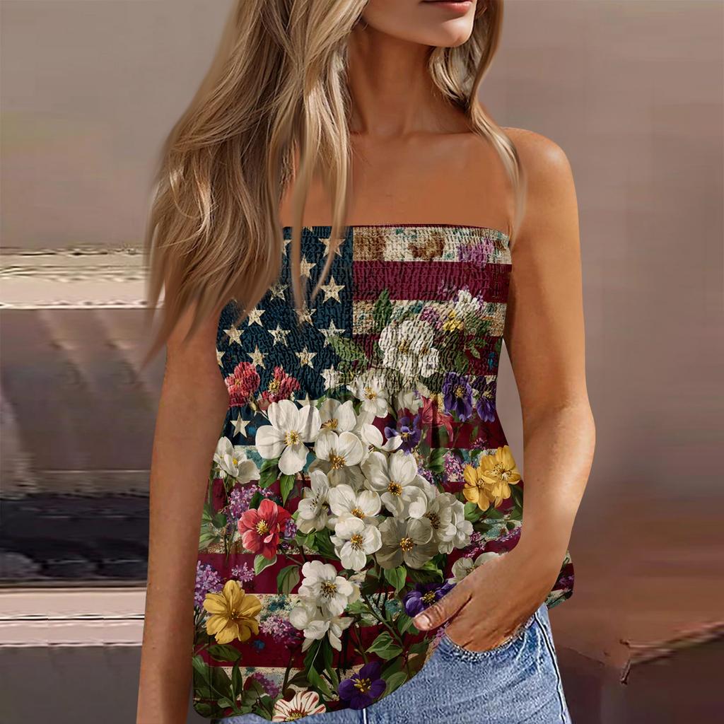 Summer Tube Tops For Women,Cute Sexy Off Shoulder Print Sleeveless T-Shirt