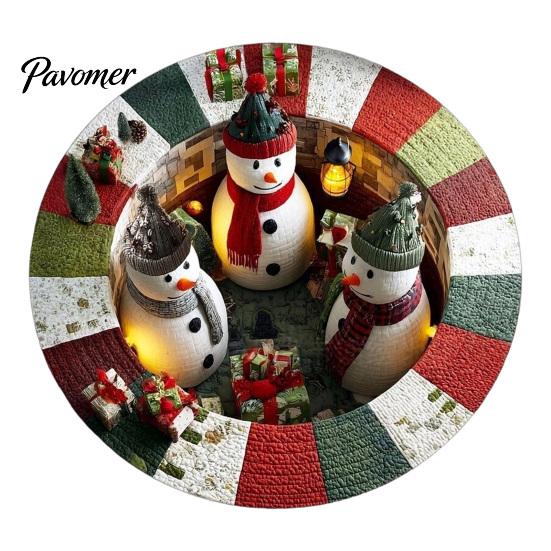 Cozy Christmas Room Decor 3D Illusion Rug, Round Xmas Tree Area 24" 47" Modern Rug Santa Claus Snowman Floor Mat for Living Bedroom Holiday