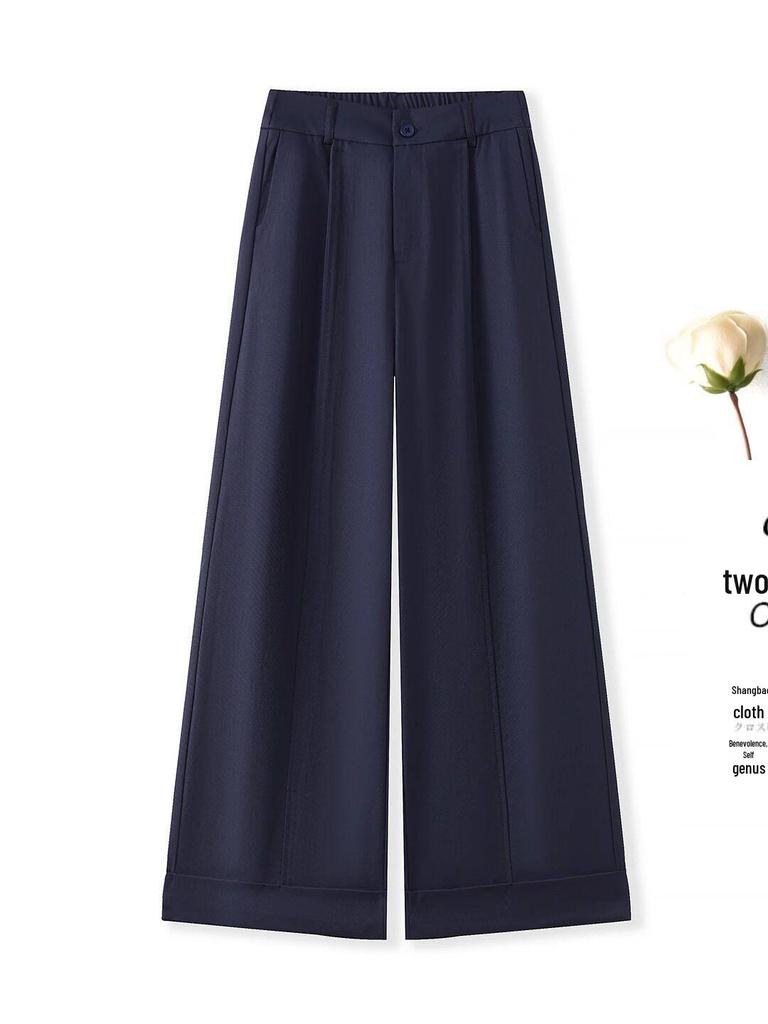 Women's High-Waisted Dark Purple Wide-Leg Pants - Spring/Autumn 2026 Lazy Drapey Casual Suit Style