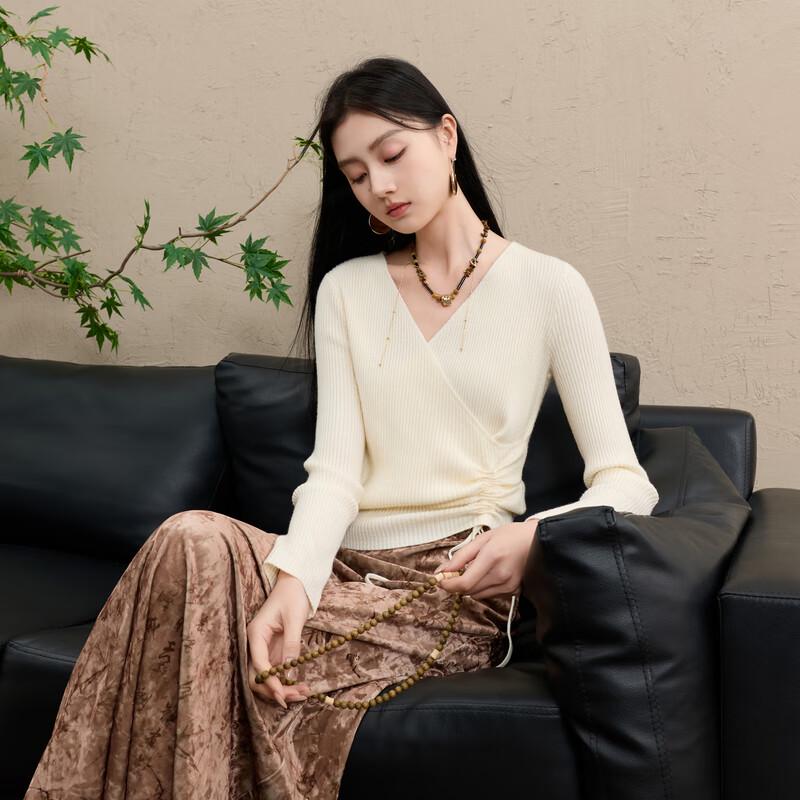 

Sancai Women s Slim-Fit Drawstring V-Neck Knit Sweater L