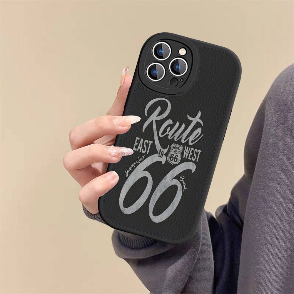

Retro Route 66 Road Trip Phone Cover For iPhone 16 15 14 13 12 11 Pro Max Plus Leather Soft Case iPhone 14pro max