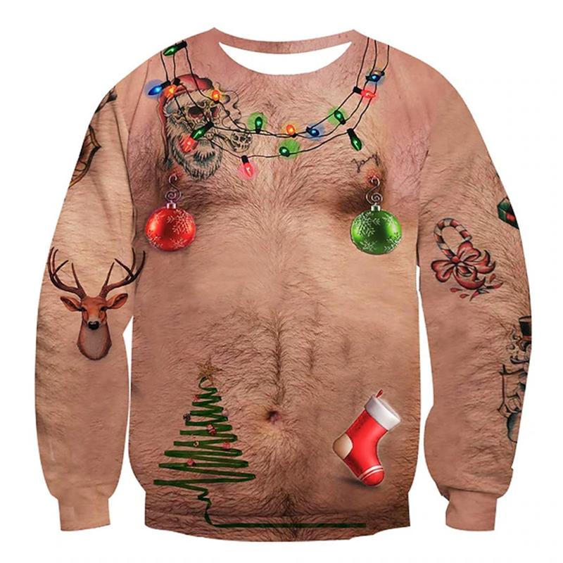 Christmas Ugly Sweater Funny Muscle Pattern Sweatshirts For Men New Fashion Pullover Party Cosplay Costume Xmas Gift