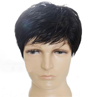 Remeehi Black Human Hair Wigs For Men Hairpieces With Side Bangs